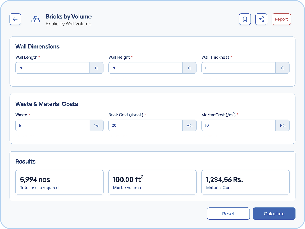 Bricks by volume calculator